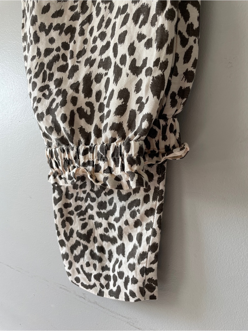 J. Crew Leopard Print Linen-Blend Paperbag Pants Cream & Brown - Picture 4 of 10